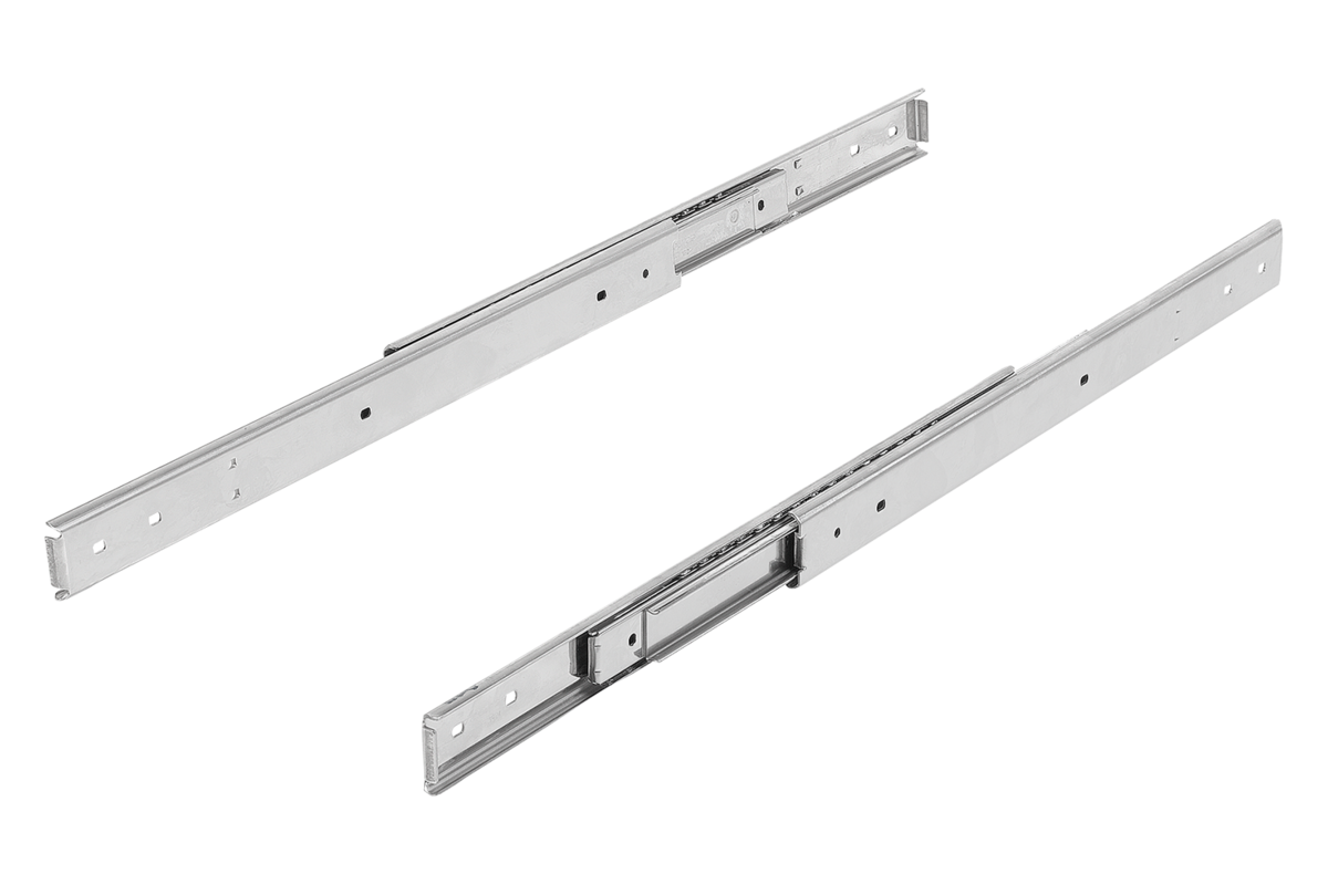 Stainless steel telescopic slides for side mounting, full extension, load capacity up to 80 kg